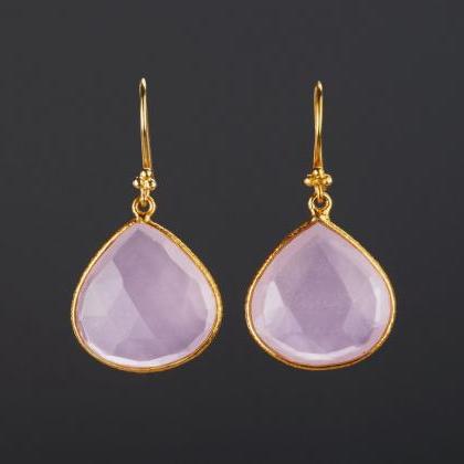 Large Pink Chalcedony Earring,large Nature..
