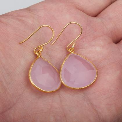 Large Pink Chalcedony Earring,large Nature..