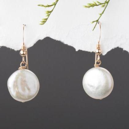 Classic Coin Pearl Earrings,wire Wrapped Flat..