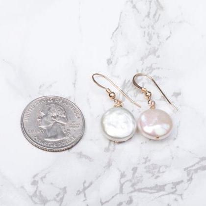 Classic Coin Pearl Earrings,wire Wrapped Flat..