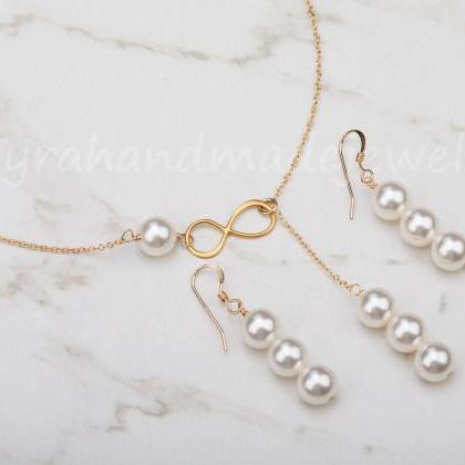 Gold Infinity Necklace,three Pearl Necklace,figure..