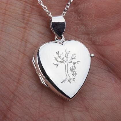 Engraved Sterling Silver Heart Photo Locket,custom..