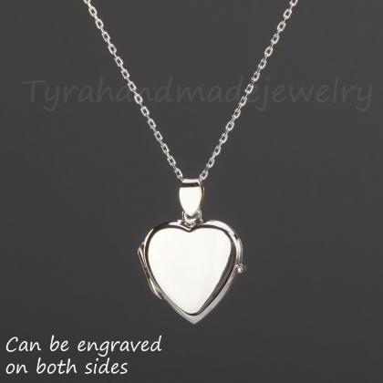 Engraved Sterling Silver Heart Photo Locket,custom..