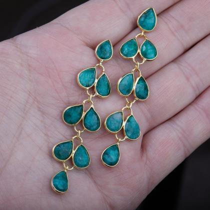 Five Tier Emerald Earring,long Dangle Emerald..