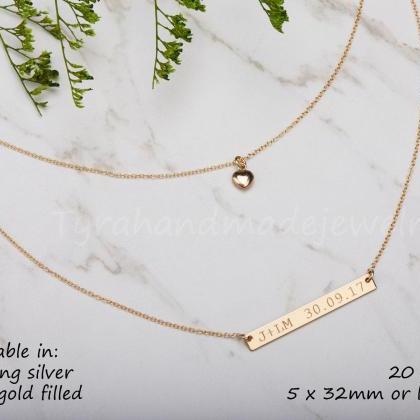 Double layer Engraved bar Necklace ..