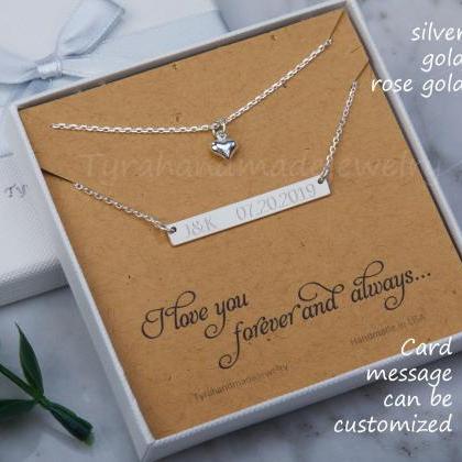 Double Layer Engraved Bar Necklace Set,heart..