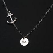 ON SALE -Anchor Necklace,sideways Anchor,Personalized initial anchor,Sailors Anchor,Wedding Jewelry,Bridesmaid gifts,daily Jewelry,strength