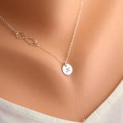 Infinity necklace with initial charm,Sideways,Initial necklace,Friendship,Personalized initial,Everyday