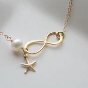Gold Infinity necklace,Starfish necklace,Beach wedding,infinity necklace,bridesmaid gifts,sisterhood,customize birthstone,wedding