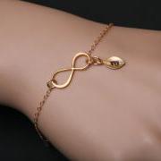 Gold Infinity initial bracelet,14k gold filled,leaf Initial,Couple,infinity bracelet,Anniversary,sisterhood,customize birthstone,wedding