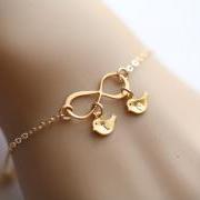 Gold Infinity bird Bracelet, TWO Initials letter Bracelet, Personalized Infinity jewelry, Monogram Bracelet, Couple Monogram Jewelry