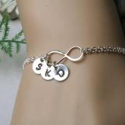 Infinity initial bracelet,Ithree initial charms,Family initials, sisters, Best friends,infinity bracelet,Personalized