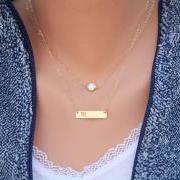 Personalized double layering Tiny dot Bar necklace,Bar Monogram Necklace,tiny dot bar necklace, Initial Rectangle necklace