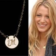 Initial Pendant, Large Disc Necklace, Personalized Jewelry, Monogram Initial Charm, Celebrity Inspired Jewelry,Bridesmaid gifts