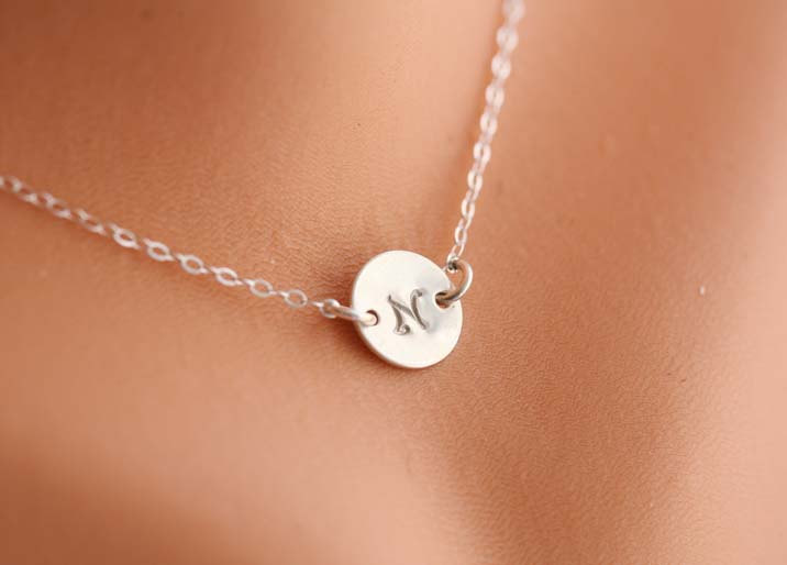 Monogram Initial Necklace, Tiny Initial Charm Sterling Silver Necklace, Simple Daily Jewelry, Birthday, Bridesmaid Necklaces