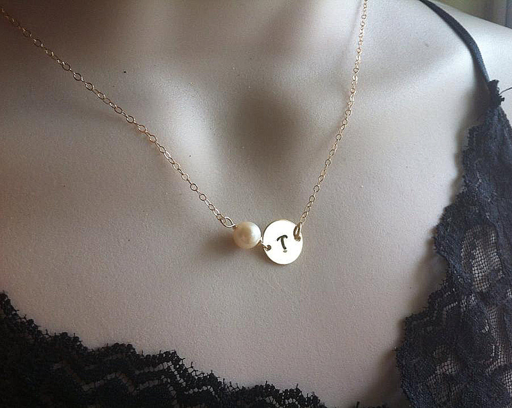 14k Gold Fill Necklace,layering Necklace,initial Necklace,monogram Customize Initial Necklace,pearl Necklace,bridesmaid Gifts