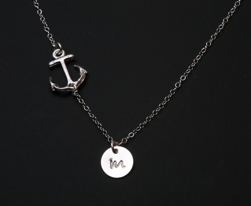 -anchor Necklace,sideways Anchor,personalized Initial Anchor,sailors Anchor,wedding Jewelry,bridesmaid Gifts,daily Jewelry,strength