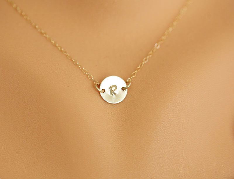 Tiny Monogram Necklace, GOLD Initial Disc Charm Necklace,Small initial letter charm,Bridesmaids Gifts, Mother's Jewelry,Daily Jewelry