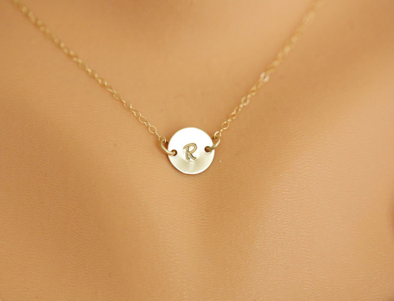 Tiny Monogram Necklace, Gold Initial Disc Charm Necklace,small Initial Letter Charm,bridesmaids Gifts, Mother's Jewelry,daily Jewelry