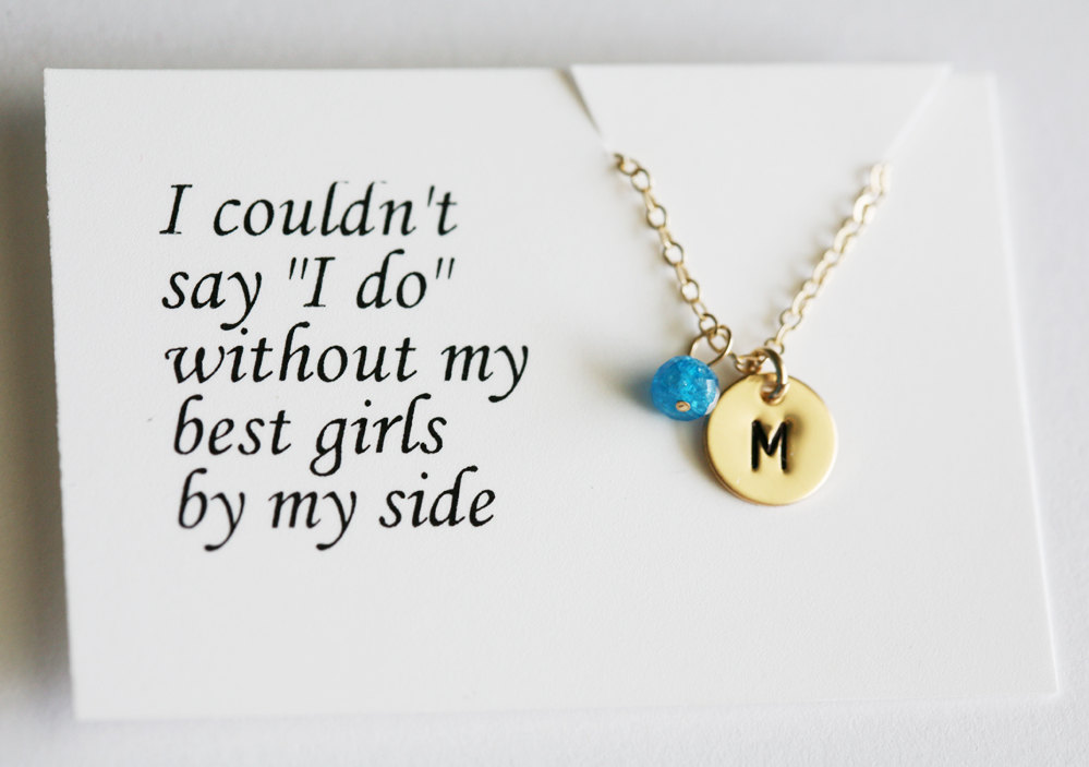 Thank you card,Bridesmaid thank you card,Be my bridesmaid,Monogram Initial 14k GOLD Filled Necklace,custom stone