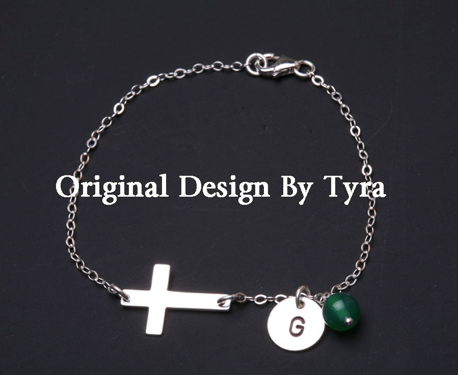 Sideways Cross Bracelet,initial Bracelet,personalized Bracelet,sterling Silver Cross,blessed,everyday Jewelry,daily Jewelry
