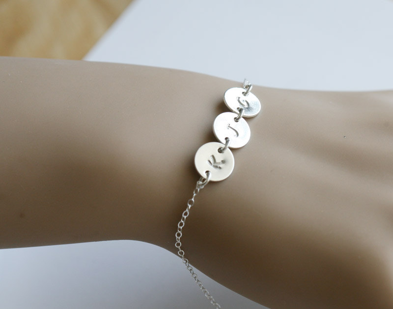 Personalized bracelet,monogram bracelet,Three initial letter charm bracelet,Sterling silver,Personalized gift