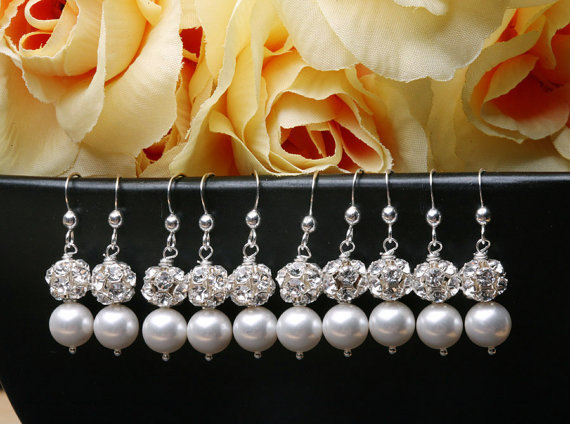 Set of 8,Bridesmaid Jewelry,Pearl and Rhinstone Earrings,Wedding Jewelry Set,Bridesmaid gifts,Wedding Jewelry,Maid of Honer,flower Girl