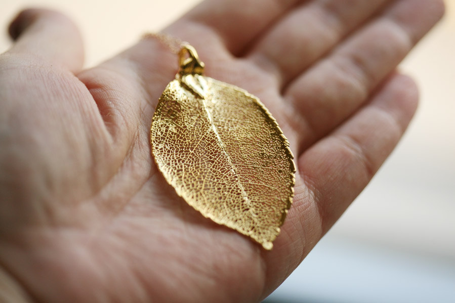 Large Real Laurel Leaf Necklace 24k Gold,14k Gold Filled Necklace,real