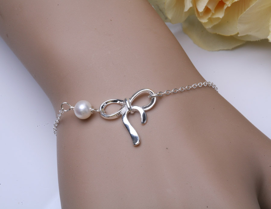 Sterling Silver Bow Bracelet,personalized,silver Knot Bracelet, Tie The Knot, Bridal Party Jewelry Gifts,custom Birthstone,graduation