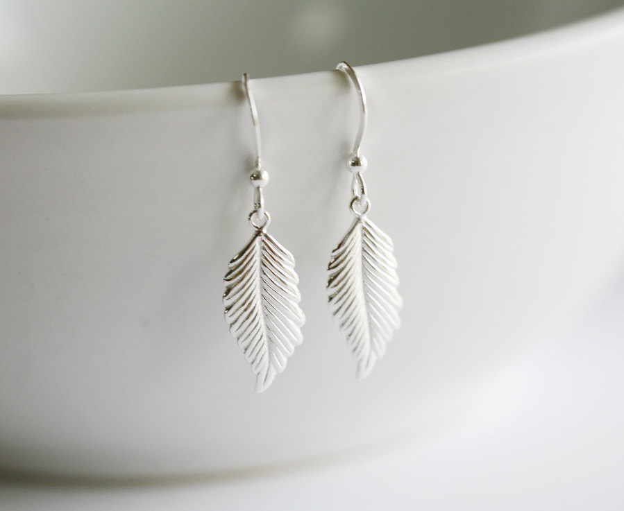 Sterling Silver Feather Earrings,fall Autumn Wedding Jewelry,everyday Daily Jewelry,dangle Earrings,longer Leaf,bridesmaid Gifts,weddings