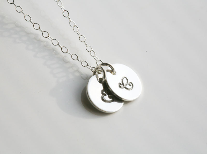 Two Initials Necklace,sterling Silver,couple,birthday, Friend, Kid, Sisterhood, Mother's Jewelry