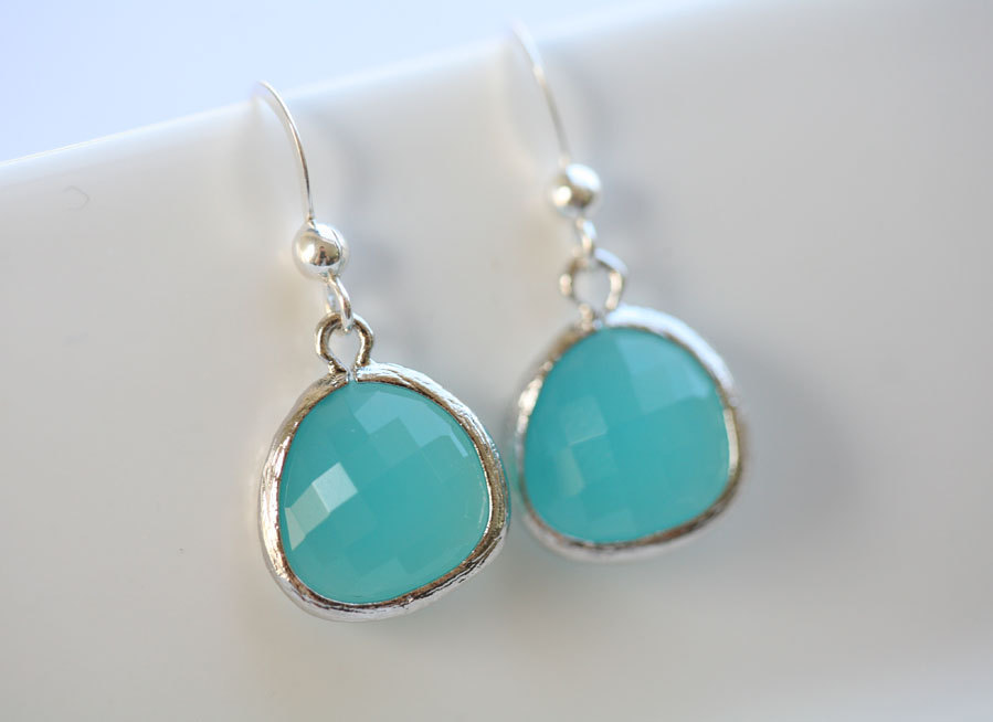 Aqua Blue Sterling Silver Earrings,stone In Bezel,simple Everday Daily Jewelry,bridesmaid Gifts,birthday, Friends,anniversary