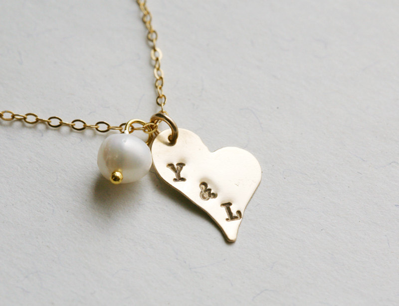 Heart Necklace,Two Initials Gold Fill Necklace,Couple,Family,Husband