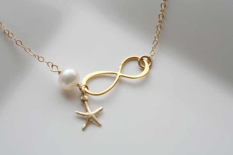 Gold Infinity Necklace Starfish Necklace Beach Wedding Infinity