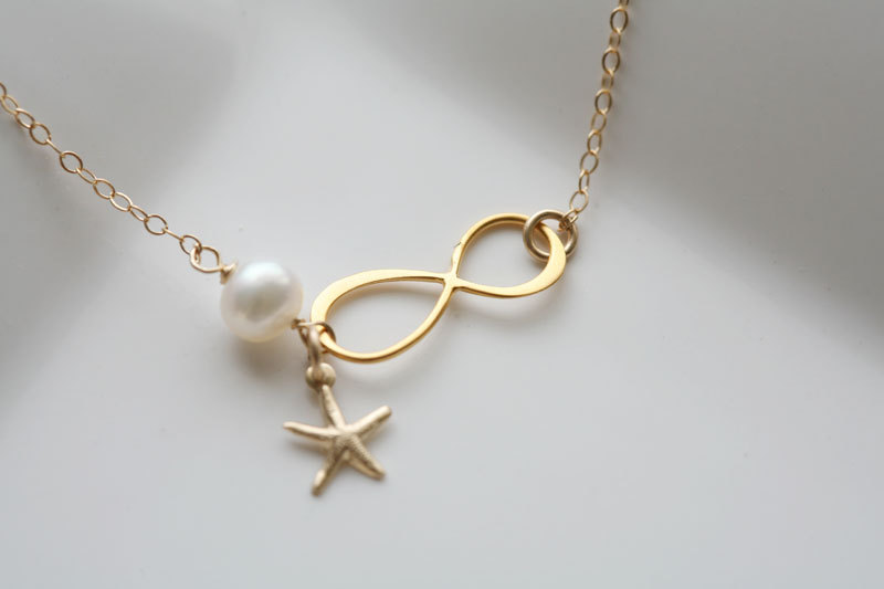 Gold Infinity Necklace,starfish Necklace,beach Wedding,infinity Necklace,bridesmaid Gifts,sisterhood,customize Birthstone,wedding