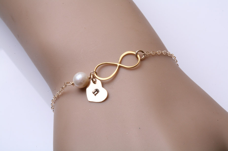 Gold Infinity And Heart Bracelet,heart Initial Bracelet,infinity Bracelet,bridesmaid Gifts,sisterhood,customize Birthstone,wedding