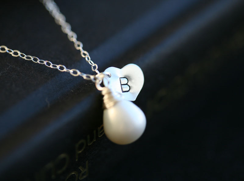 Personalized initial and Birthstone Sterling silver Necklace,Heart,Pearl,Anniversary,Bridesmaid gifts,wedding jewelry,bridal,monogrammed