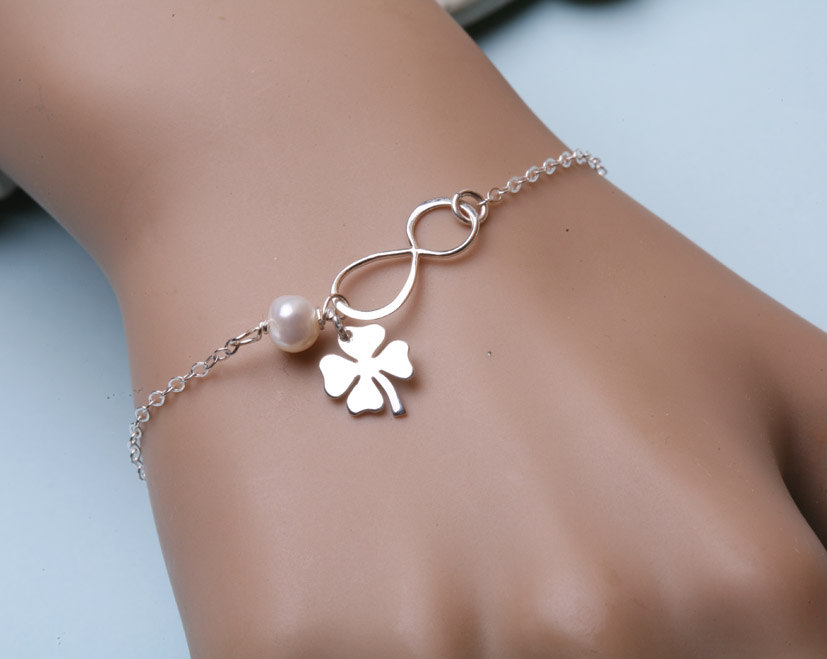 infinity love bracelet,Lucky Four leaf bracelet,Best Friendship Bracelet,Sisterhood infinity,Custom birthstone,Thank you card,greeting