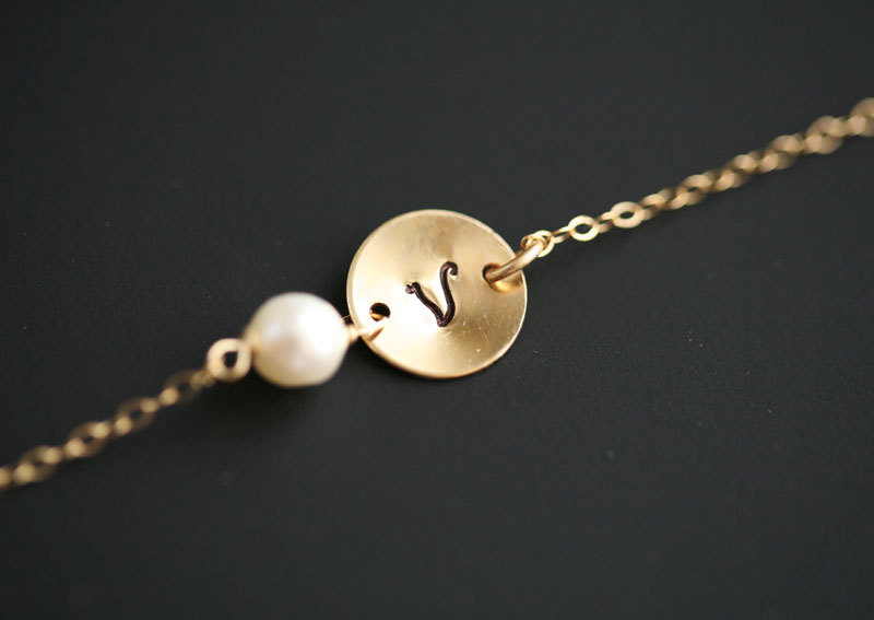 Gold Fill Necklace,layering Necklace,initial Necklace,monogram Customize Initial Necklace,pearl Necklace,bridesmaid Gifts