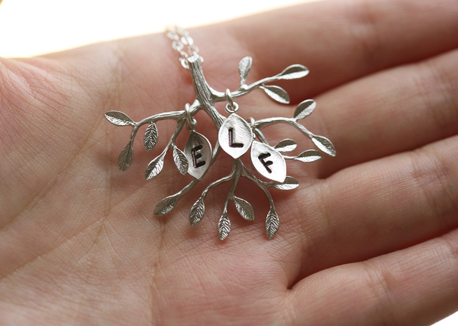 Family Tree Necklace,leaf Initial,birthday,sisterhood, Friend,everyday Jewelry,keepsake, Heirloom, Love