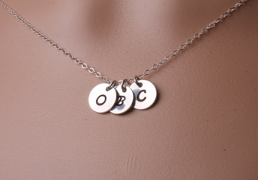 Three Small Initial Letter Discs Necklace,custom Birthstone,family,daily Jewelry,monogram,sterling Silver,sisters,friends,couple