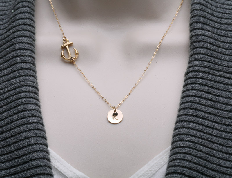 -gold Anchor Necklace,sideways Anchor,personalized Initial,sailors Anchor,wedding Jewelry,bridesmaid Gifts,daily Jewelry,strength