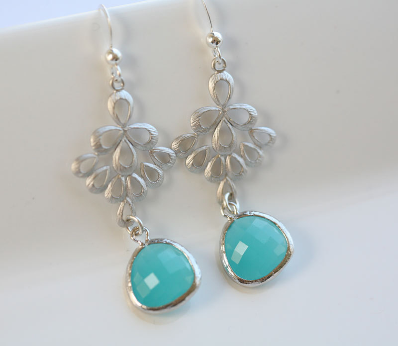 Aqua Blue Sterling Silver Earrings,stone In Bezel,leaf Earrings,bridesmaid Gifts,wedding Jewelry,bridesmaid Earrings