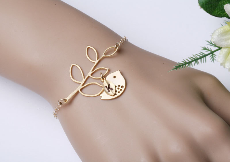 Leaf Branch And Bird Bracelet,leaf Bracelet,gold Bird Bracelet,birthday,simple Daily Jewelry,flower Girl,birthday,mom And Baby