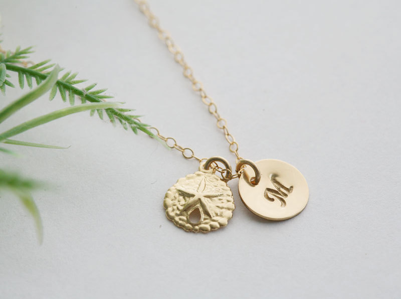 Sand Dollar necklace,14k Gold fill necklace,Custom initial,beach ocean wedding,initial necklace,bridesmaid gifts,everyday jewelry