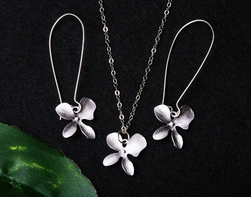 Bridesmaid Gifts,jewelry Set,orchid Flower Necklace And Earrings,flower Girl Gift,wedding Jewelry,flower Jewelry