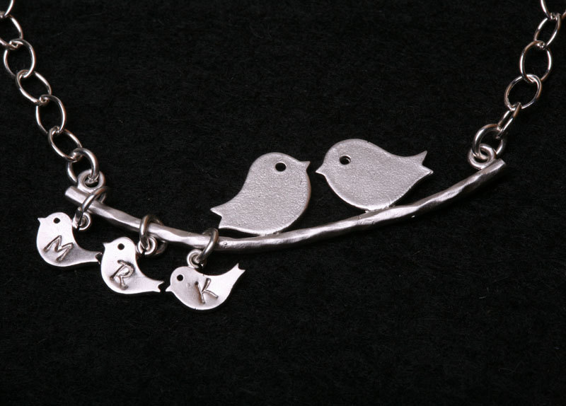 Three Baby Birds,bird Initial Personalized Bracelet,bird On The Branch,bird Initial,mother Jewelry,baby Bird Bracelet,mom And Baby