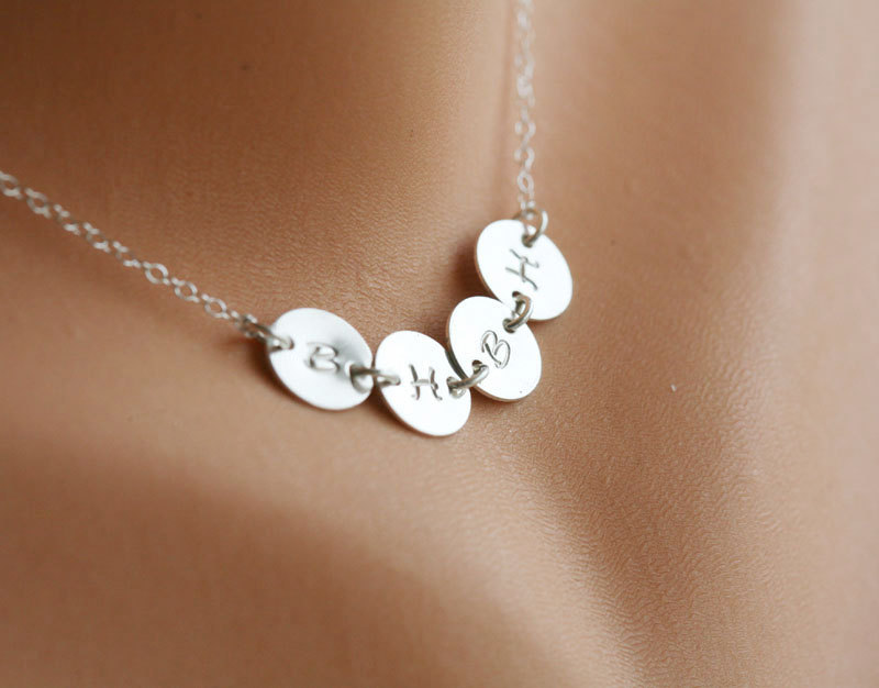 Four Initial Letter Charm,tiny Initial Charm Sterling Silver Necklace, Simple Daily Jewelry, Birthday, Bridesmaid Necklaces
