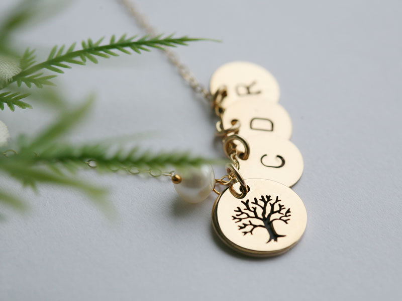 Family Tree Gold Filled Necklace,custom Monogram Initial Necklace,mother Jewelry,birthday,mother's Day,anniversary Giftersary Gift