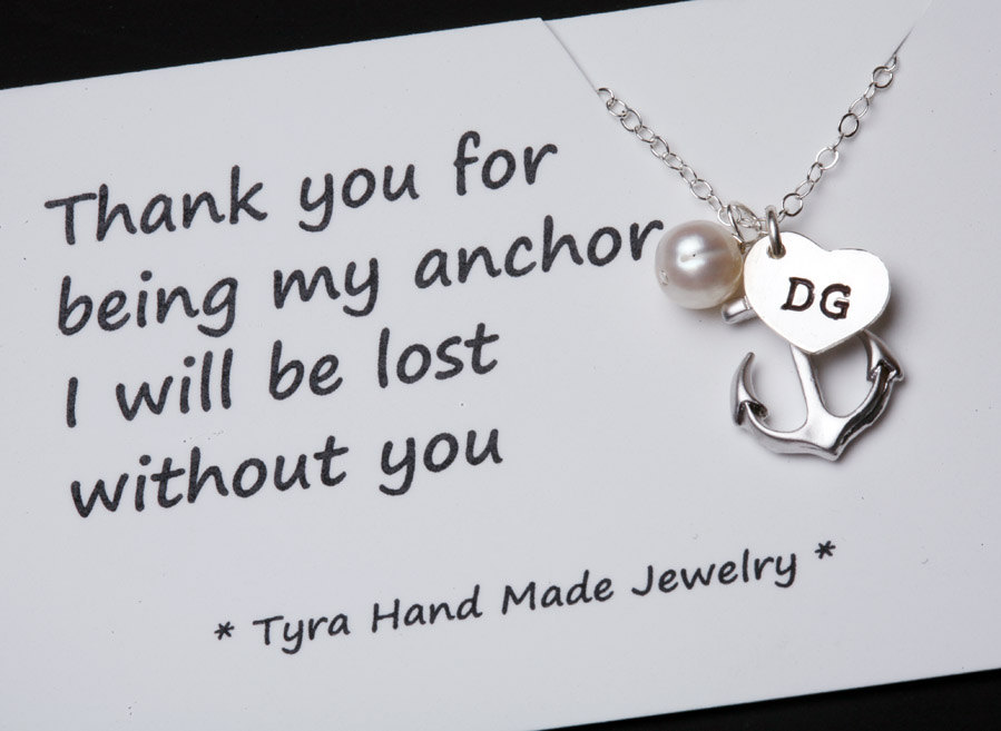 Heart Initial,anchor Necklace,anchor With Heart Initial,pearl,sailors Anchor,wedding Jewelry,bridesmaid Gifts,daily Jewelry,strength,